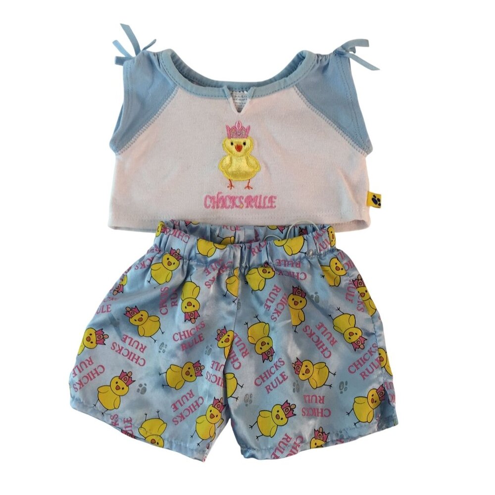 Build A Bear Clothes Blue Chicks‎ Rule Pajamas Outfit Shirt Satin Shorts Pants